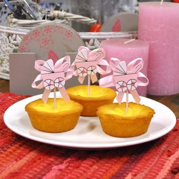TOPPER CUPCAKE NAȘTERE - CĂRUCIOR ROZ (12 buc.)