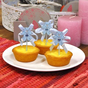 TOPPER CUPCAKE NAȘTERE - URSULEȚ ALBASTRU (12 buc.)