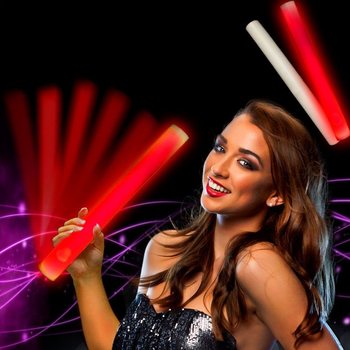 BASTON LED DIN SPUMĂ MONOCOLOR - PARTY STICK - ROȘU - 38.5 CM (19 buc.)