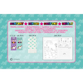 SET COMPLET HORECA UNICORN - 48x Seturi creioane colorate + 100x Planșe de colorat + 100x Șervețele (248 buc.)
