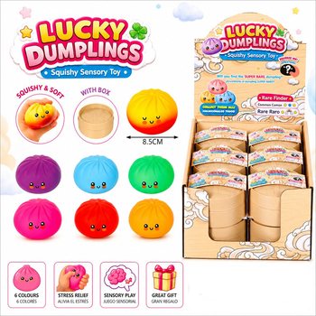 RAGE - LUCKY DUMPLINGS - Jucărie Squishy Bun Dumplings MARE Dim. 8.5 x 8.5 x 4.8 Cm - ÎN DISPLAY (12 buc.)
