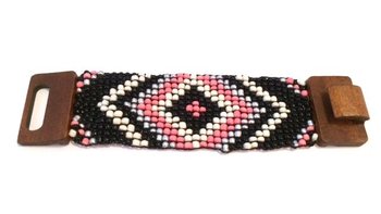 Brățară Ibiza stil aztec cu închizătoare din lemn roz/negru (1 buc)