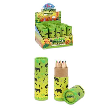 12 Creioane Colorate &icirc;n Tub: Model Animale din Junglă - Display (20 buc.)