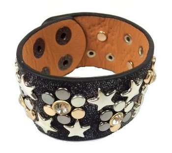 Brățară Lată de Lux Neagră cu Ținte și Pietre Strass (1 buc)