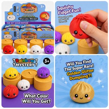 RAGE - Squishy SUGAR EDITION Găluște Bun Dumplings MARE (8.5 x 8.5 x 4.8 cm) - Viral 2026 Fidget Toy (12 buc)