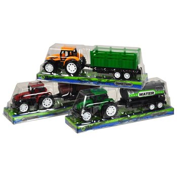 Tractor de jucărie cu remorcă pe blister 21 cm (6 buc.)
