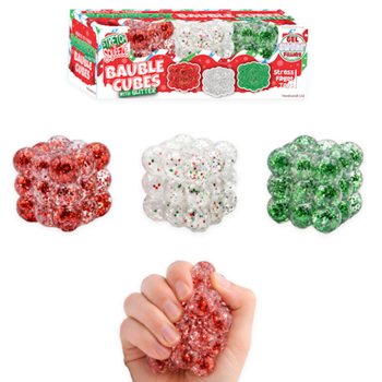 Set Cuburi Antistres Squeezy Glitter Bauble - 3 buc - Umplutură tip zahăr - Display (6 seturi)
