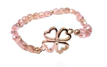 Brățară Stil Ibiza Roz cu Trifoi - Elastică (1 buc)