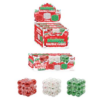 Set Cuburi Antistres Squeezy Glitter Bauble - 3 buc - Umplutură tip zahăr - Display (6 seturi)