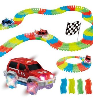 Set Circuit MAGIC ROAD cu Mașină Fosforescentă și Lift, 136 Piese
