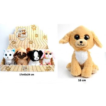 Câini din Pluș de Lux, 16 cm, Mix Design în Display (12 buc)