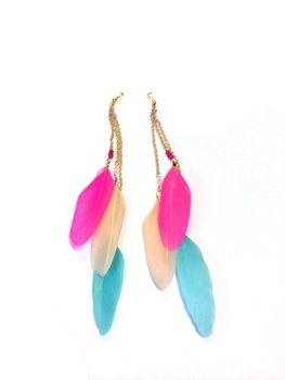 Cercei cu pene stil Ibiza - Multicolor (1 buc.)