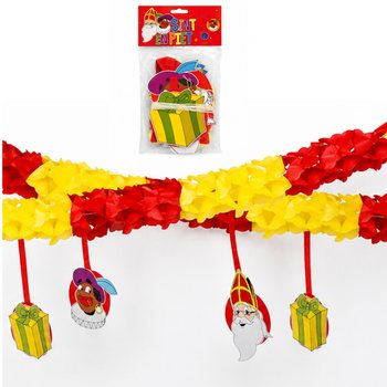 Ghirlandă Sinterklaas și Piet cu pandantive - 4 m (6 buc.)