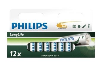 12x BATERII "PHILIPS - SUPER HEAVY DUTY" AA - LONGLIFE (12 buc Blister)