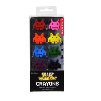 8 BUCĂȚI CREIOANE CERATE SPACE INVADERS &Icirc;N CUTIE (12 buc.)