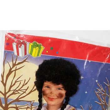 Perucă Piet pentru copii cu bucle negre și 2 codițe &icirc;mpletite (1 buc.)