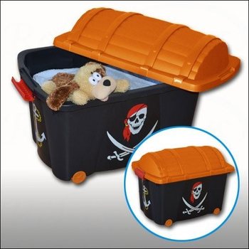 Cufăr mare pentru jucării pirați | 60L cu roți