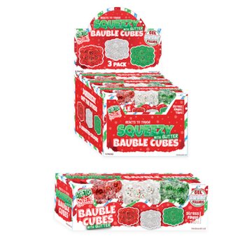 Set Cuburi Antistres Squeezy Glitter Bauble - 3 buc - Umplutură tip zahăr - Display (6 seturi)