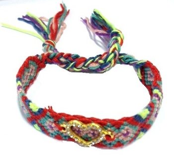 Brățară Împletită Multicolor Stil Ibiza cu Inimă din Ștrasuri (1 buc.)