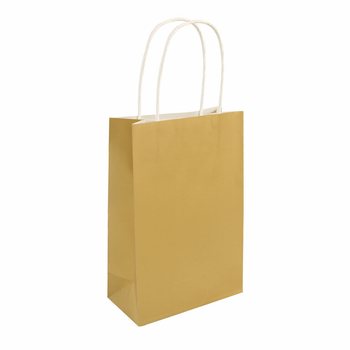 PUNGI DIN HÂRTIE CU MÂNER - 14x21x7 cm - Culoare: AURIE (24 buc.)