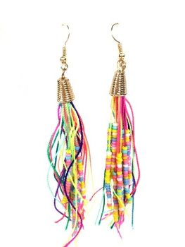Cercei lungi cu mărgele multicolore stil Ibiza (1 buc.)