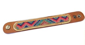 Brățară din piele Ibiza Stil Aztec Margine Aurie Portocaliu (1 buc.)