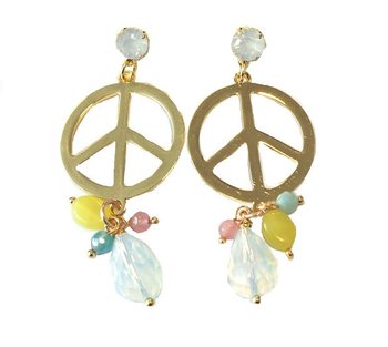 Cercei Stil Ibiza Aurii Peace Cristal Alb (1 buc)