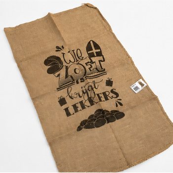 SAC MARE DIN IUTĂ SINTERKLAAS - CU TEXT: WIE ZOET IS KRIJGT LEKKERS - Aprox. 60 x 100 Cm (1 buc.)