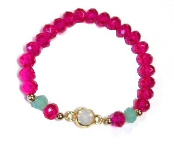 Brățară în Stil Ibiza Roz Fuchsia-Turcoaz cu Strass (1 buc)