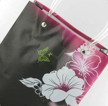 Pungă de Cadou / Pungă de Transport Negru/Roz/Floare Albă Medium (12 buc.)