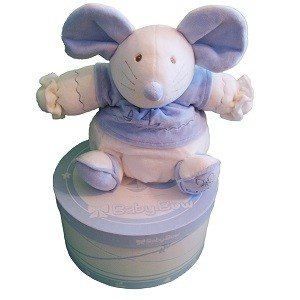 Jucărie de Pluș Baby Bow în Cutie Cadou - Model 15 (Șoricel, Albastru/Alb)