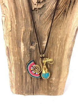 Colier Ibiza HANDMADE ORIGINALS cu Piatră Albastră (Bluestone) Portocaliu/Albastru (1 buc.)