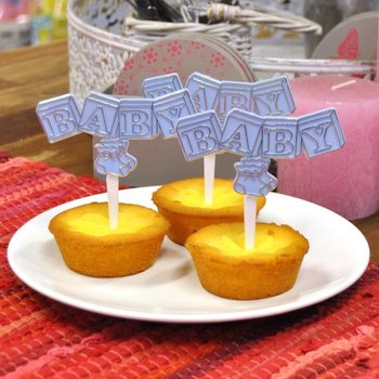 TOPPER CUPCAKE PENTRU NAȘTERE - ALBASTRU BEBE (12 buc.)