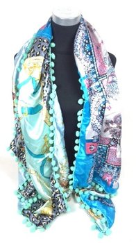 Șal de Lux Reversibil Ibiza Mint/Albastru/Flori (1 buc)