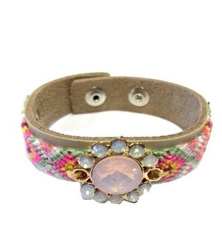 Brățară de lux în stil Ibiza Crem/Taupe cu floare (1 buc)