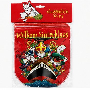 SINTERKLAAS - GHIRLANDĂ STEAGURI &bdquo;WELKOM SINTERKLAAS&rdquo; - LUNGIME: 10 Metri (6 buc.)