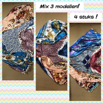 Eșarfă triunghiulară de lux din mătase cu două fețe modele mixte (4 buc)