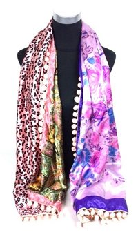 Eșarfă de Lux Reversibilă Ibiza Roz/Lila/Tigru (1 buc)