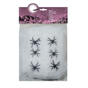 Pânză de Păianjen Decorativă 100g cu 6 Păianjeni - Alb (4 buc.)