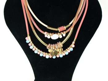 Colier elegant pe 4 rânduri roz (1 buc)