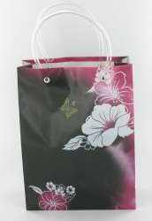 Pungă de Cadou / Pungă de Transport Negru/Roz/Floare Albă Medium (12 buc.)
