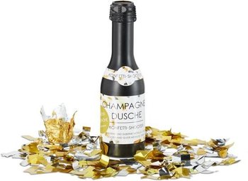 Tun de confetti sticlă de șampanie 31 cm – Argintiu auriu (4 buc.)
