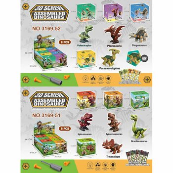 Set de Construcție Dinozaur 3D &icirc;n Cutie Cadou - Display (8 buc.)
