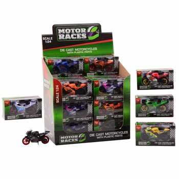 MOTOCICLETĂ SUPER SPORT DIE CAST, SCARA 1:24 ÎN DISPLAY (24 buc.)