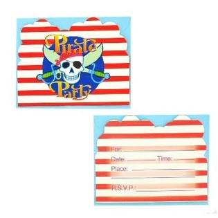 12 Invitații Aniversare cu Plic - Pirate Party (6 seturi)