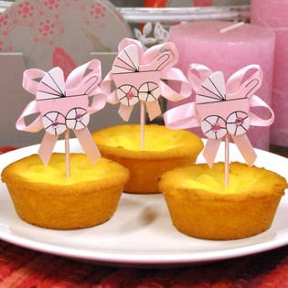 TOPPER CUPCAKE NAȘTERE - CĂRUCIOR ROZ (12 buc.)