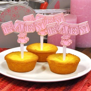Scobitori Decor Cupcake Naștere - Roz Baby (12 buc.)
