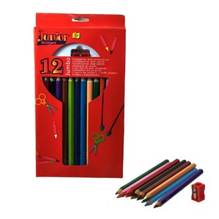 12 CREIOANE COLORATE MARI + ASCUȚITOARE (4 seturi)