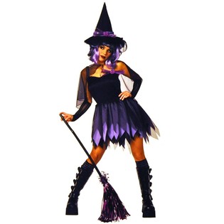 COSTUM DE VRĂJITOARE NEGRU/VIOLET PENTRU COPII - MĂRIMEA 164