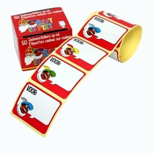 50 STICKERE CADOU SINTERKLAAS PE ROLĂ (10 pachete)